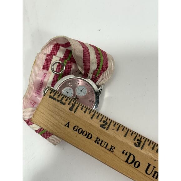 Rachel Weissman Quartz Watch With Faux Sub Dials Pink Nylon Band Needs Battery - Picture 9 of 9